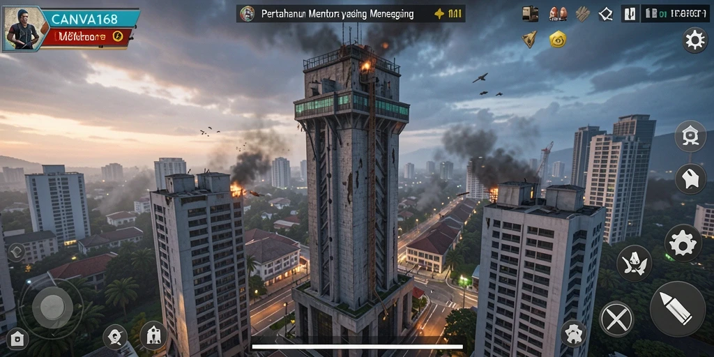 Screenshot menunjukkan tampilan menegangkan dari permainan Tower Defense CANVA168.