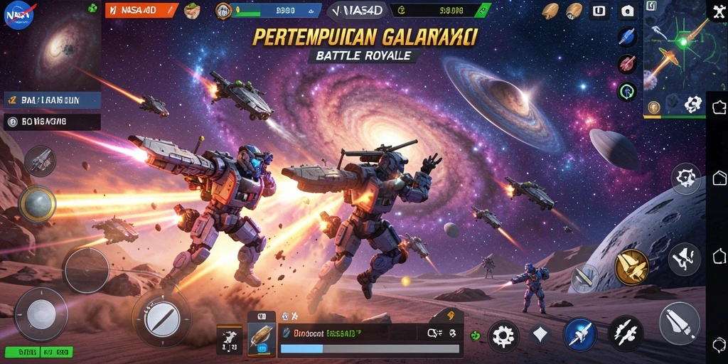Tampilan gameplay seru di battle royale luar angkasa.