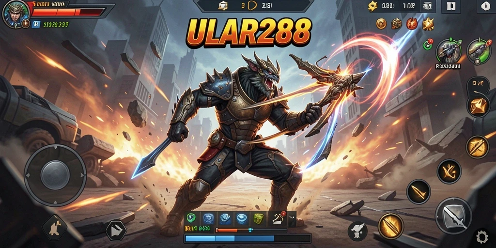 Screenshot gameplay ULAR288 menampilkan aksi pertarungan yang mendebarkan.